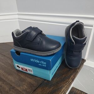 Stride Rite Navy Leather Boys Hook-and-Loop Sneakers Toddler 9 Wide